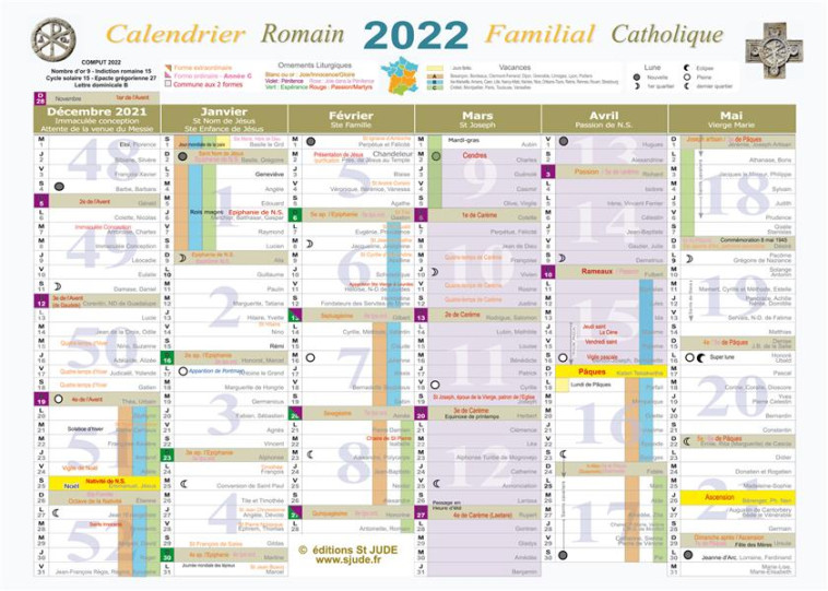 CALENDRIER FAMILIAL CATHOLIQUE 2022 CLASSIQUE A4 - COLLECTIF - NC