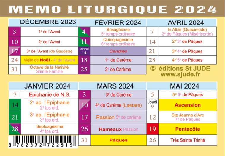 MEMO LITURGIQUE 2024 - LE  PENSE-BETE  DU CATHOLIQUE - EQUIPE EDITORIALE - NC