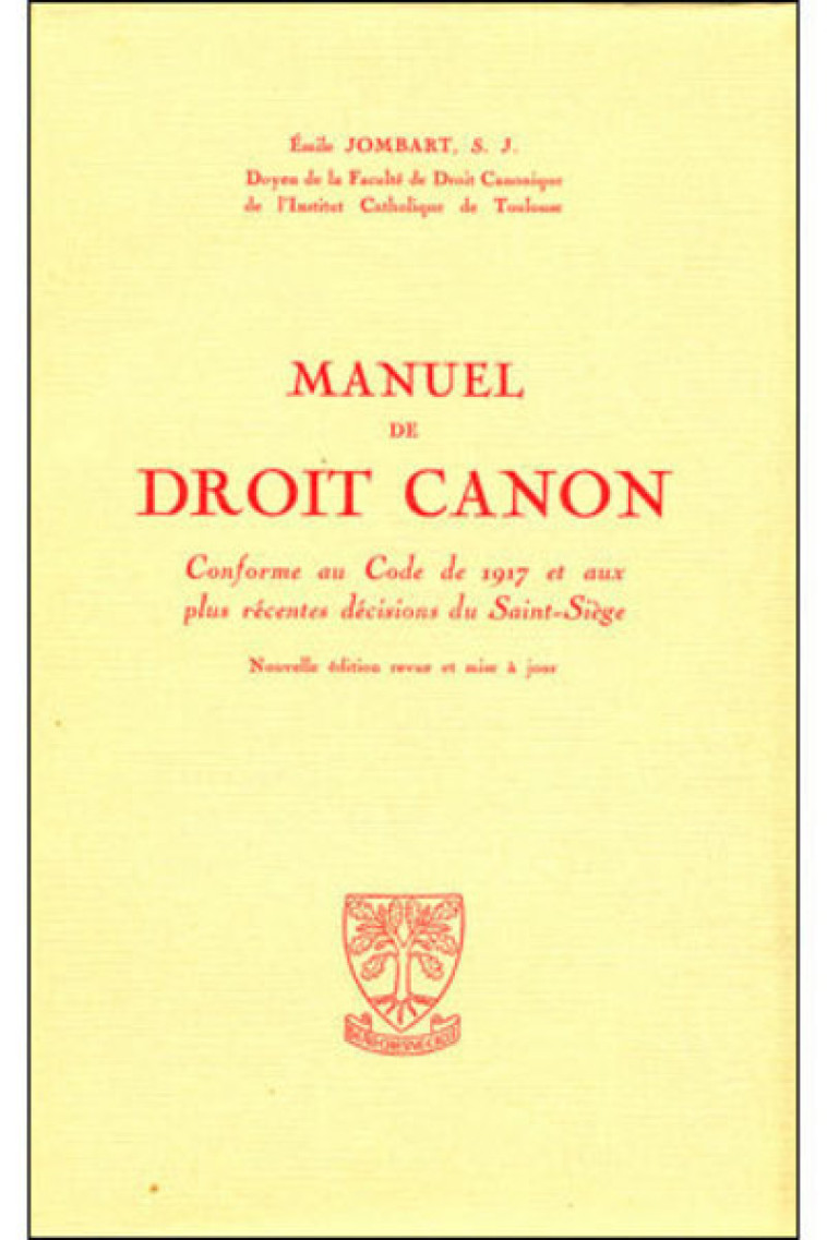 MANUEL DE DROIT CANON - Jombart Emile, JOMBART EMILE  - BEAUCHESNE