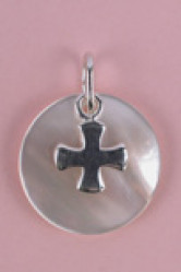 Médaille nacre avec croix grecque argent