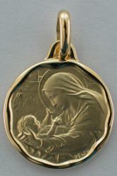 Medaille plaque or vierge creche