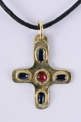 Croix bronze cloisonne lapis/rouge 2cm