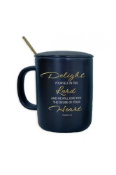 Mug avec couvercle et petite cuilliere noir