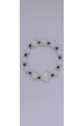 Bracelet perle imit. nacre+hemat. croix nacre