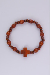 Bracelet élastique  perle + croix brun