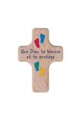 Mini croix en bois empreinte pieds