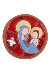 Medaillon rond ceramique email -vierge/enfant