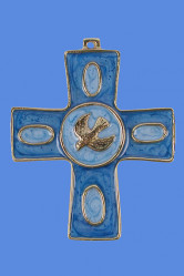 Croix colombe bleu nacre
