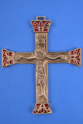 Croix christ bronze orthodoxe rouge 11cm