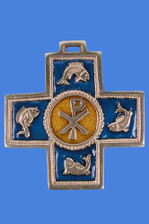 Croix carree bronze chrisme poisson