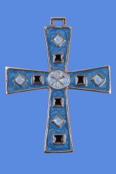 Croix bronze bleu chrisme carre losange bleu nacre