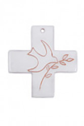 Croix grecque email blanc colombe 8.5x8.5