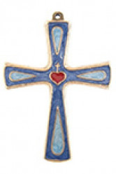 Croix bronze bleu coeur rouge