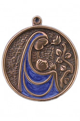 Medaillon bronze  vierge enfant email bleu 5.5cm
