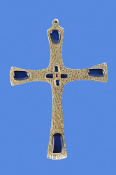 Croix bronze martele bl+cx bl email bleu