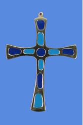 Croix benedictine bronze bleu /ble