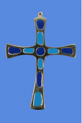 Croix benedictine bronze bleu /ble 11.5cm