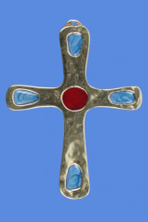 Croix bronze rouge bleu nacre