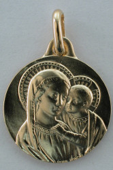 Médaille plaque or vierge/enfant