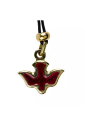 Pendentif colombe metal doree email rouge avec cordon et fermoir