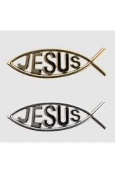 Plaque poisson autocollante jesus doree 4.5x13cm