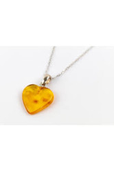 Pendentif coeur ambre jaune avec collie en argent 925