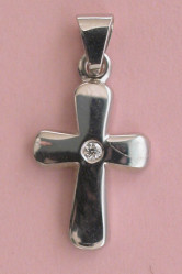 Croix argent rhodie  zircon blanc