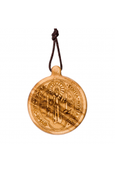 Medaille st benoit gravee en bois d-olivier avec cordon 3cm