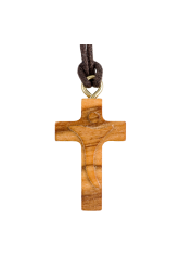 Croix en bois d'olivier avec christ moderne avec cordon 16*70