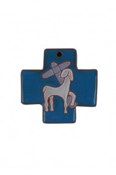 Croix grecque email bleu : agneau