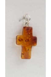 Pendentif croix ambre avec collier en argent